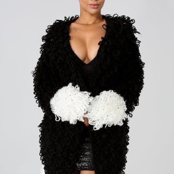 Color Block Maxi Cardigan- BLACK/WHITE - Picture 7 of 7